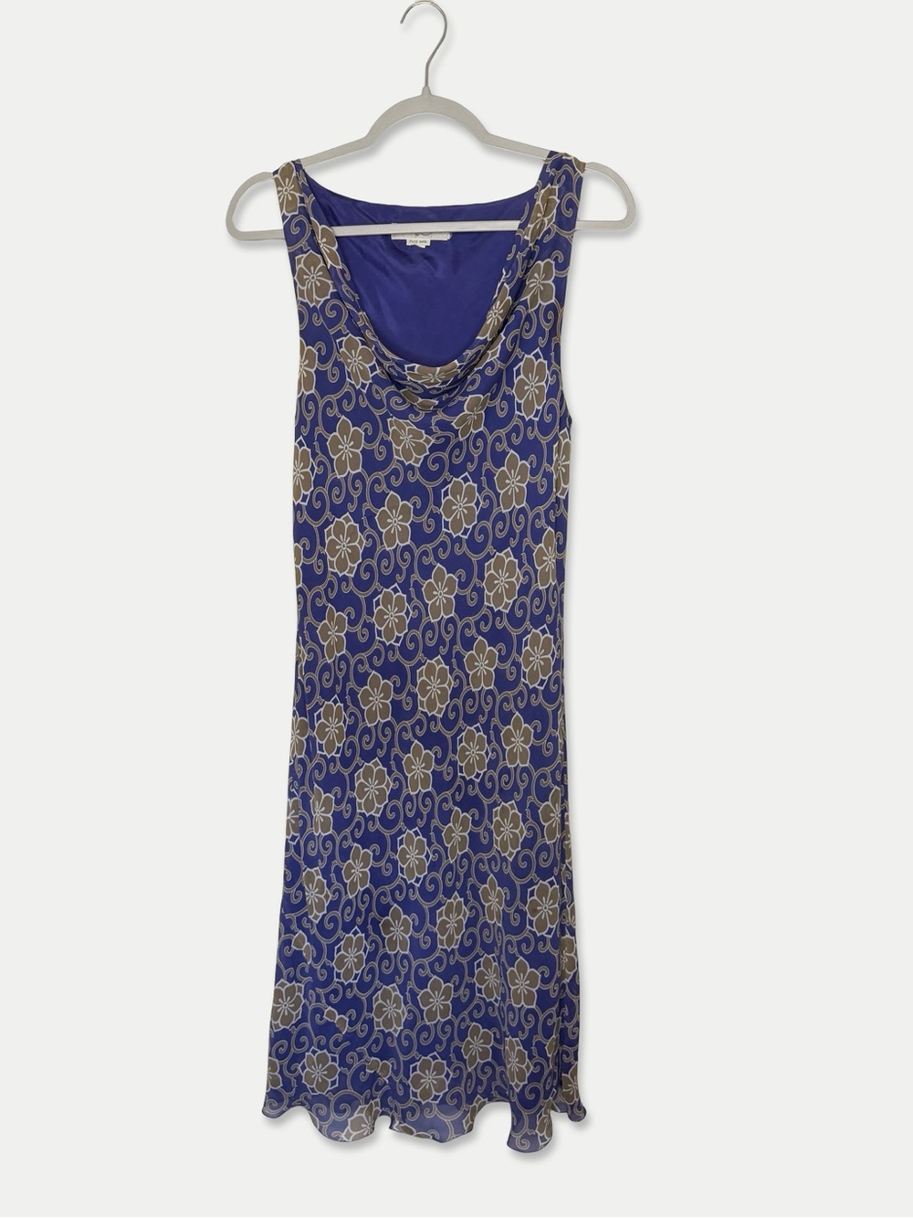 BLUNAUTA Pura Seta 100% Silk Floral Midi Dress Cowl Neck M L